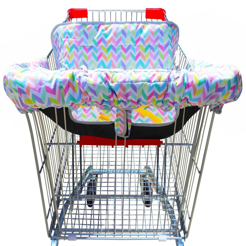 Gowraps 2-in-1 Shopping Cart and High Chair Cover-Grocery Cart Cover for Babies Toddlers Infants Resturant Highchair Cover-Padded Folds to Portable Pouch for Baby Boy Girl (Geometry) - Image 1